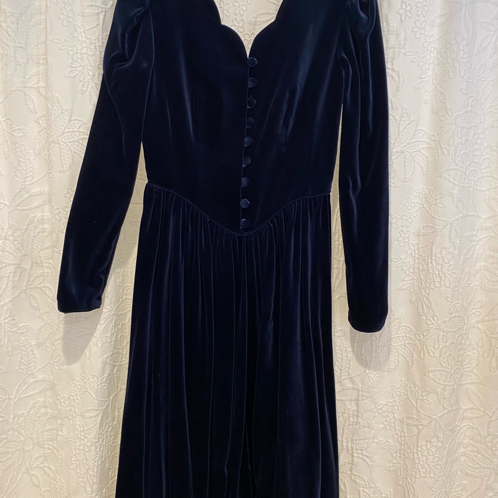 Beautiful Blue Velvet - Laura Ashley Full Length Dress Size 8 - Picture 6 of 13